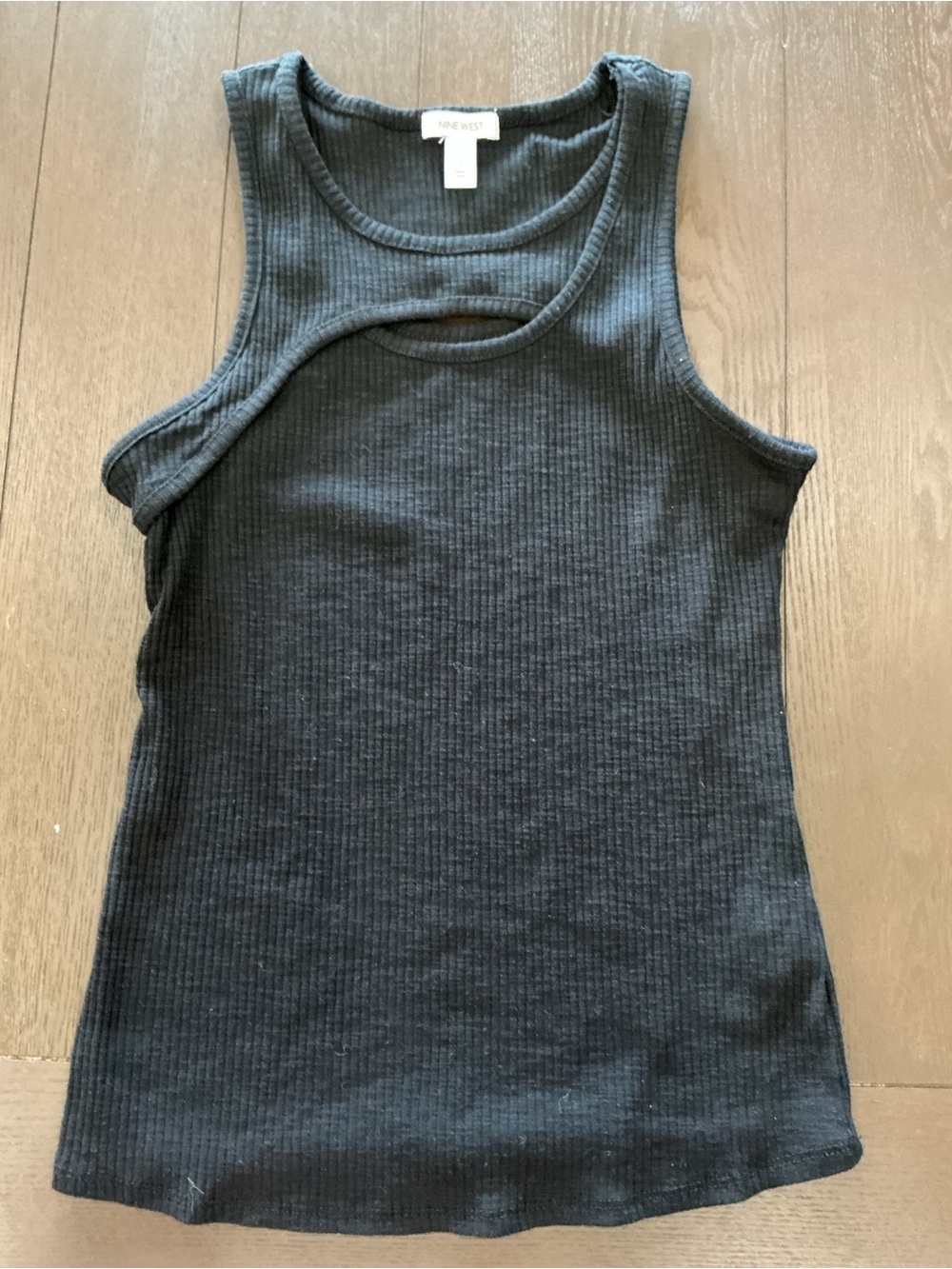 Nine West Black Ribbed Cutout Tank Top